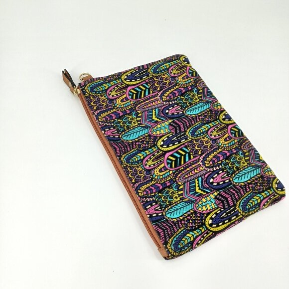 Womens Makeup Bag Cosmetic Toiletries Retro Multicolor Clutch Vegan 70s Zipper - Picture 4 of 11